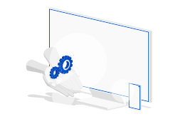 Handheld gears representing a managed solution to your website. The drawing is done in an isometric style.